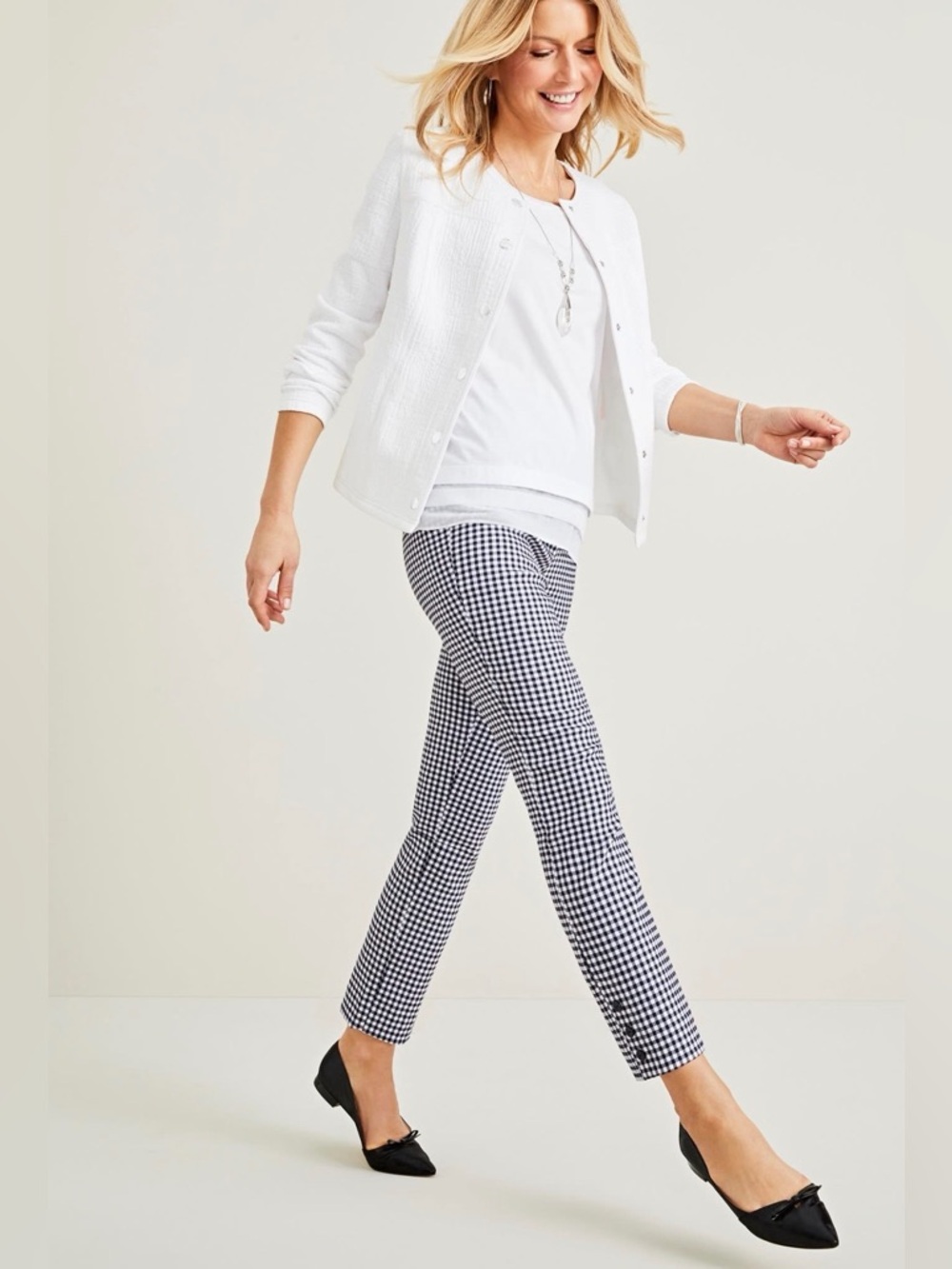 Chico's 2 ‘Perfect Stretch Josie Ankle’ Gingham Dress Pull-on Pants Sz L 12/14